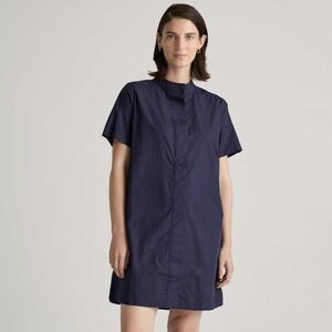Quince 100% Organic Cotton Short Sleeve Shirt Dress Navy Blue Button Up Size M